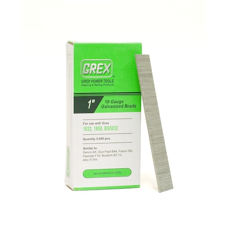 Grex Power Tools Collated Brad Nail, 1 in L, 18 ga, Galvanized, Brad Head, 5000 PK GBN18-25 (F25)